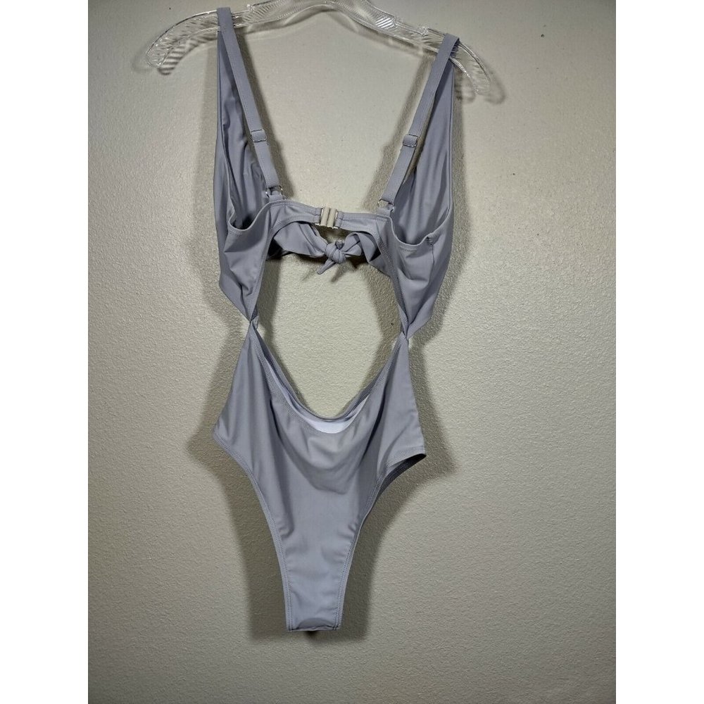 Monokini Swimsuit Light Gray Knot Front Solid One Piece Womens Size Small - Picture 8 of 10